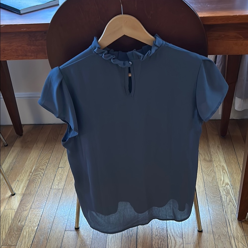 Slate Blue Ruffle Sleeve Work Top new - Picture 4 of 8